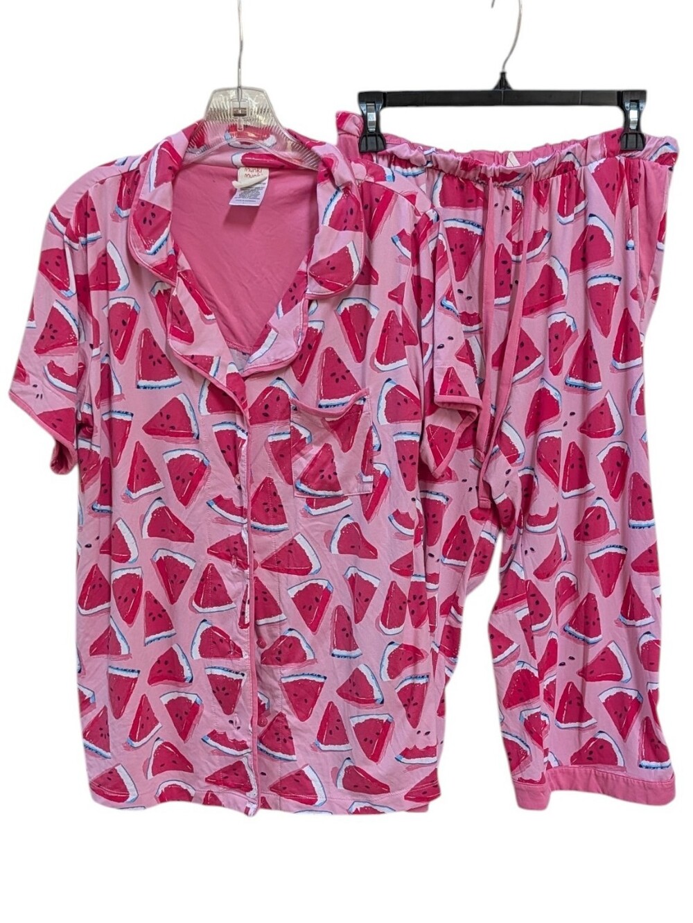 Munki Munki, Watermelon Print Cropped Pants Short Sleeve Pajama Set. LG